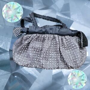 Blue Elegance Womans Grey Zip Crystal Studded Purse 18x12